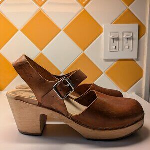 Lotta from Stockholm Leather & Wood Clogs - size 39 EU/8 US